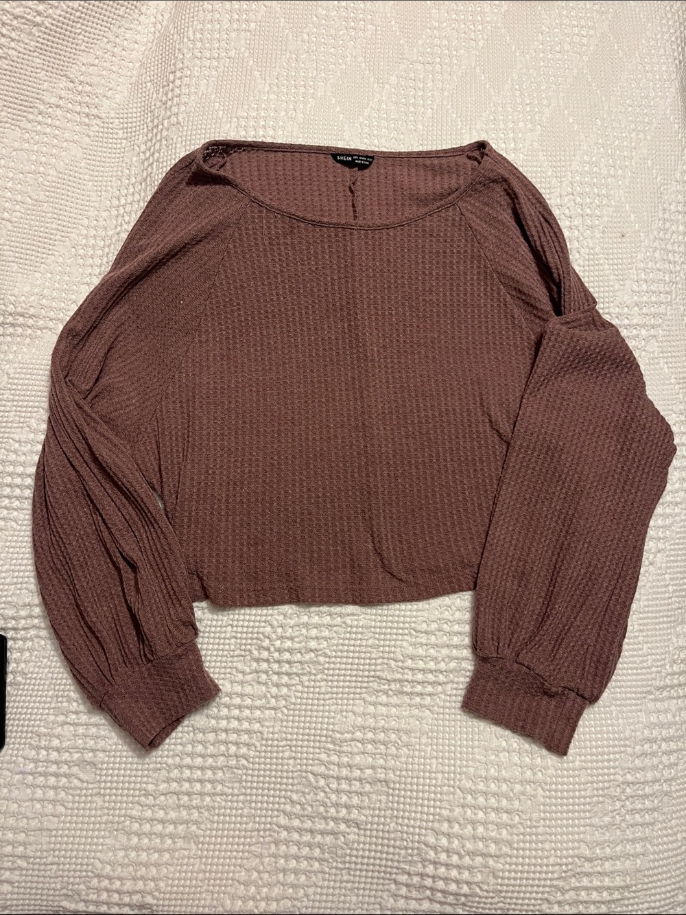 Mauve Waffle Knit Cropped Long Sleeve Top